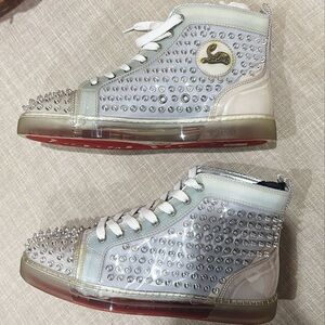 Christian Louboutin Silver and White Studded Sneakers